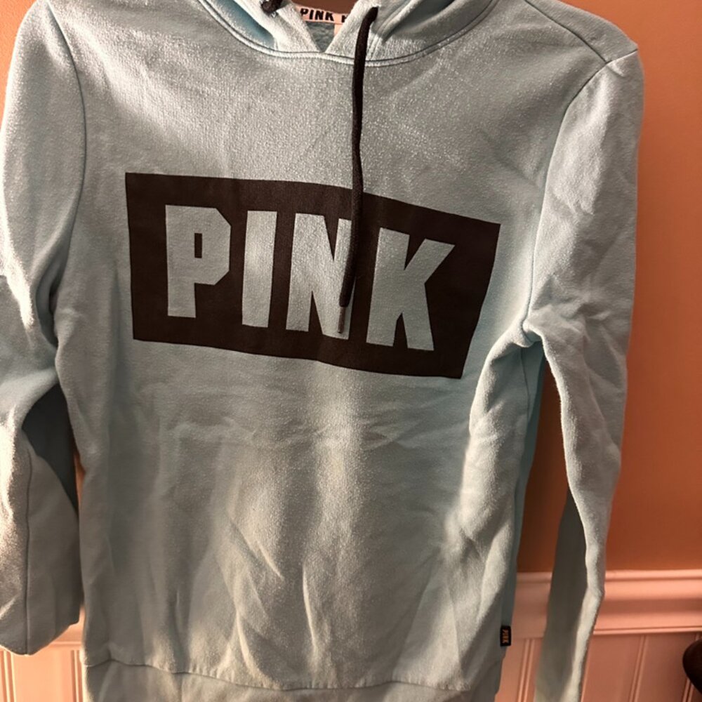 Pink Logo Blue hooded sweatshirt Size xs